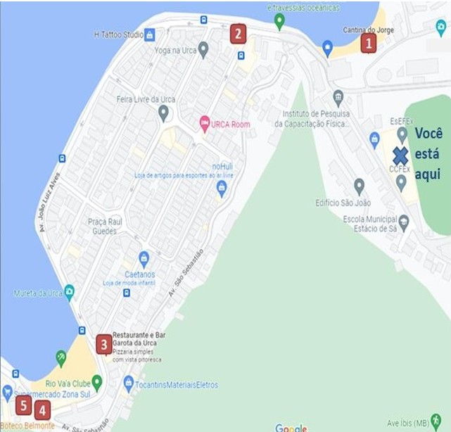 Mapa dos restaurantes próximos à EsEFEx